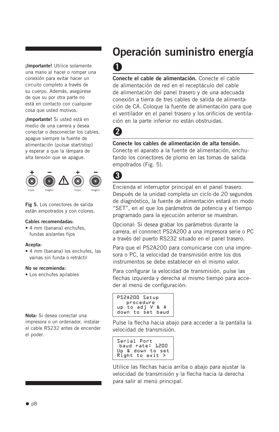 Operación suministro energía | Hoefer PS2A200 User Manual | Page 17 / 28