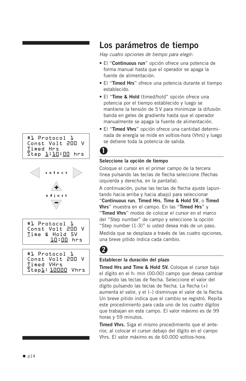 Los parámetros de tiempo | Hoefer PS2A200 User Manual | Page 23 / 28