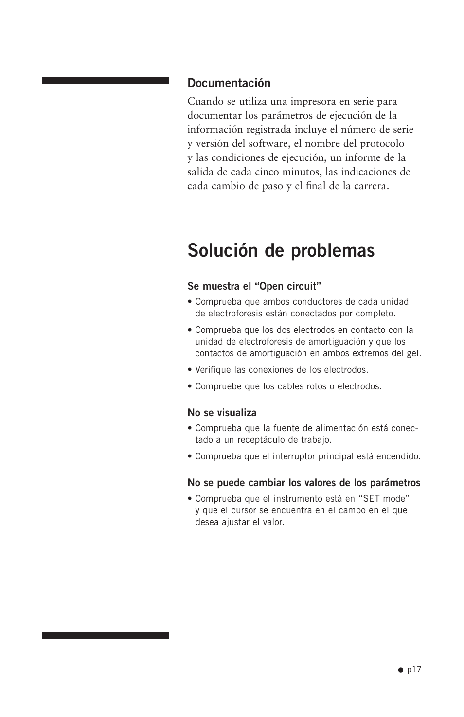 Solución de problemas, Documentación | Hoefer PS2A200 User Manual | Page 26 / 28