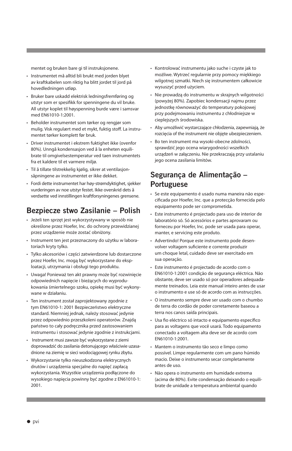 Bezpieczeństwo zasilanie – polish, Segurança de alimentação – portuguese | Hoefer PS2A200 User Manual | Page 7 / 28