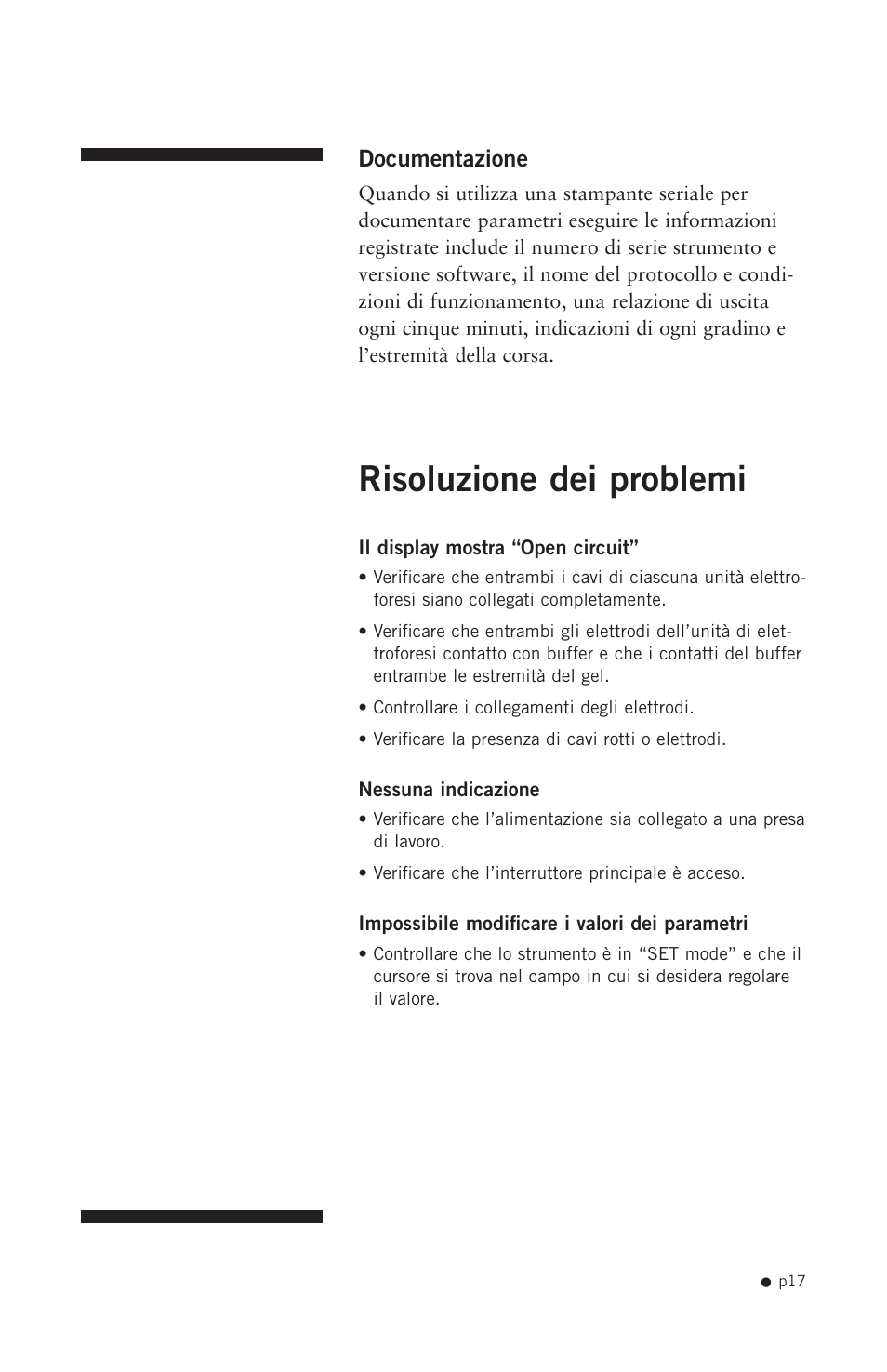 Risoluzione dei problemi, Documentazione | Hoefer PS2A200 User Manual | Page 26 / 28