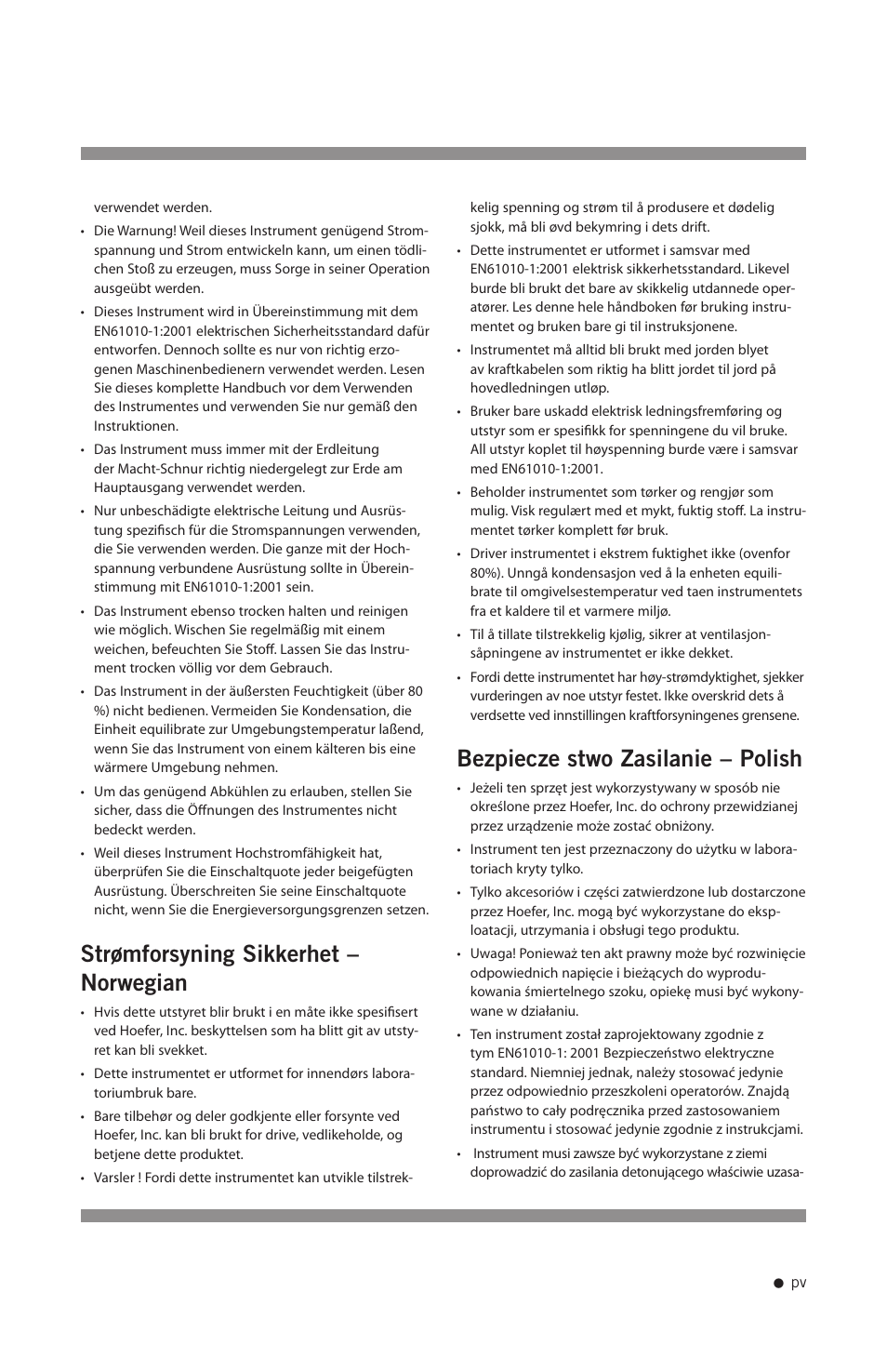 Strømforsyning sikkerhet – norwegian, Bezpieczeństwo zasilanie – polish | Hoefer PS2A200 User Manual | Page 6 / 28