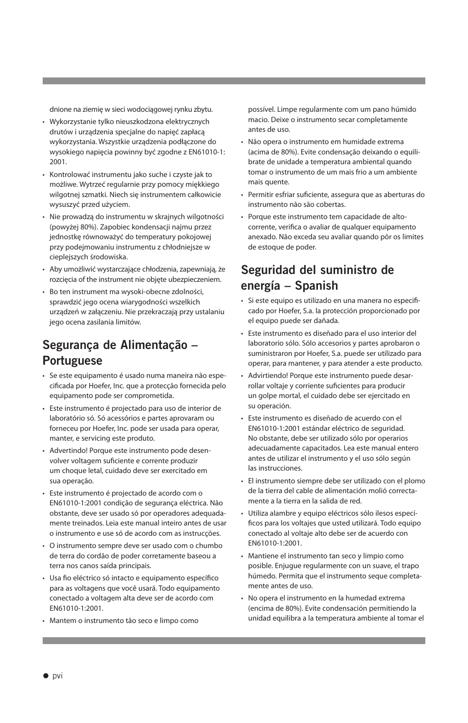 Segurança de alimentação – portuguese, Seguridad del suministro de energía – spanish | Hoefer PS2A200 User Manual | Page 7 / 28