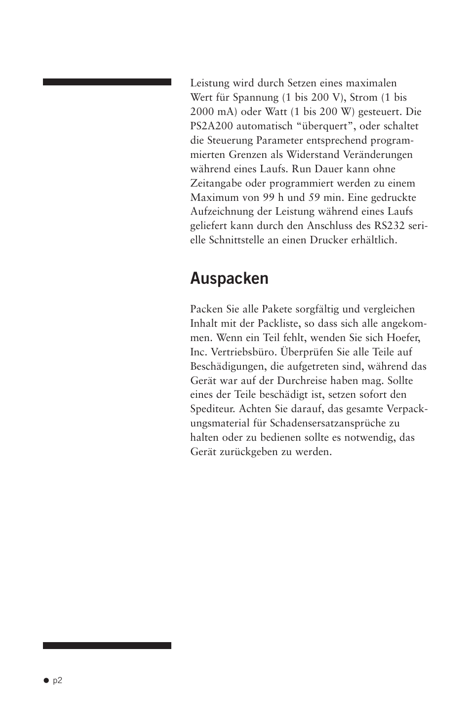Auspacken | Hoefer PS2A200 User Manual | Page 11 / 28