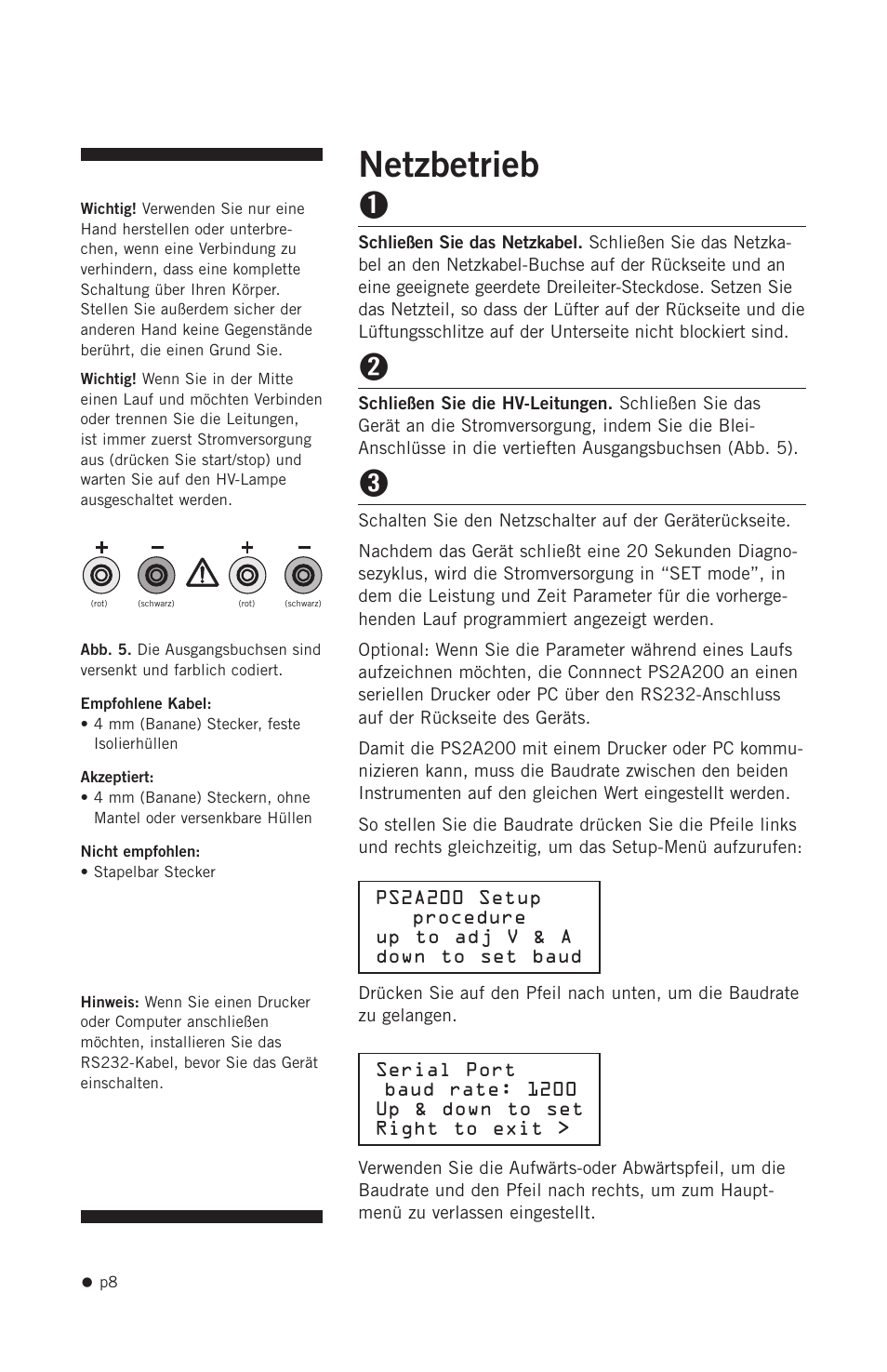 Netzbetrieb | Hoefer PS2A200 User Manual | Page 17 / 28