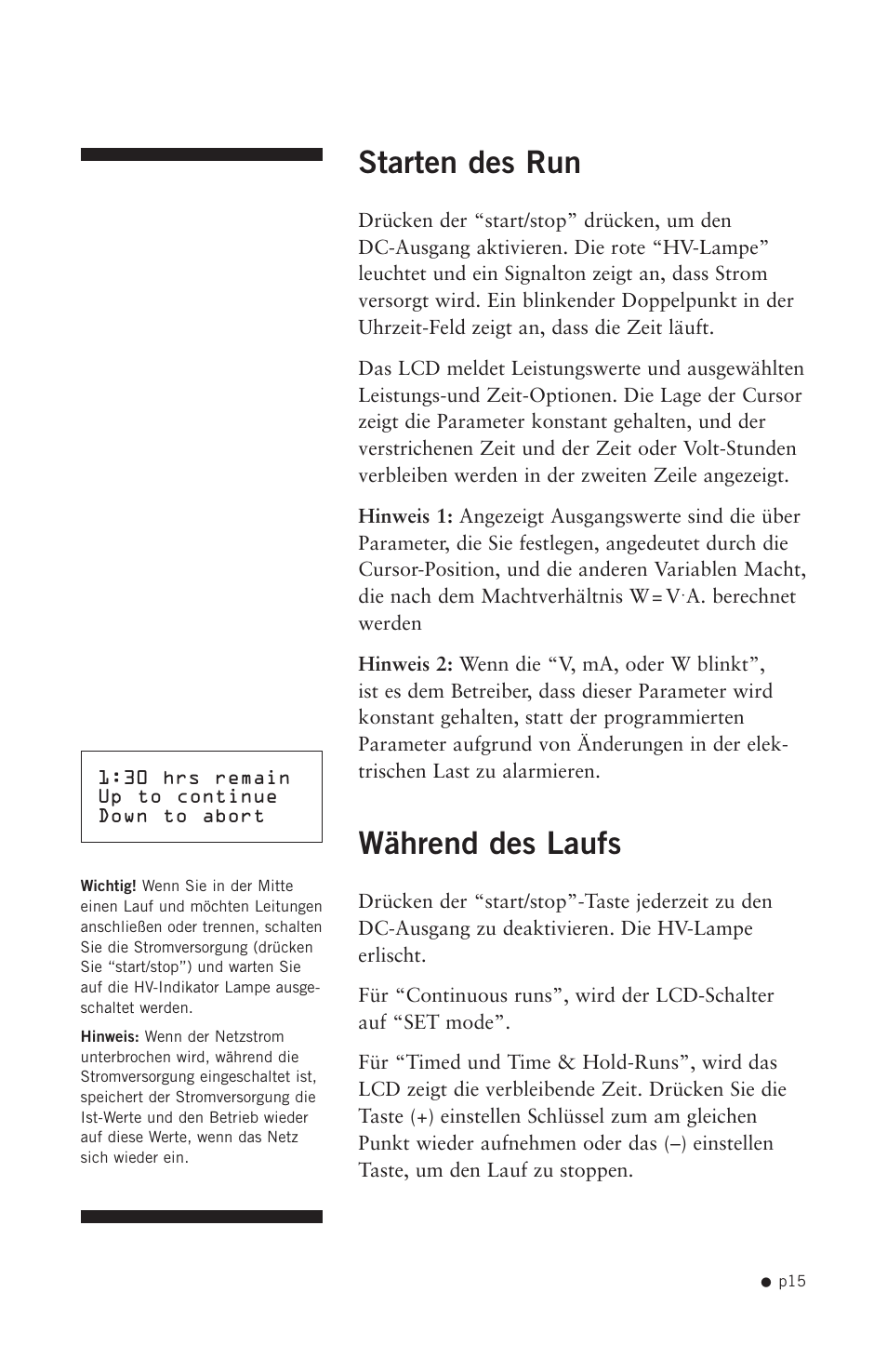 Starten des run, Während des laufs | Hoefer PS2A200 User Manual | Page 24 / 28