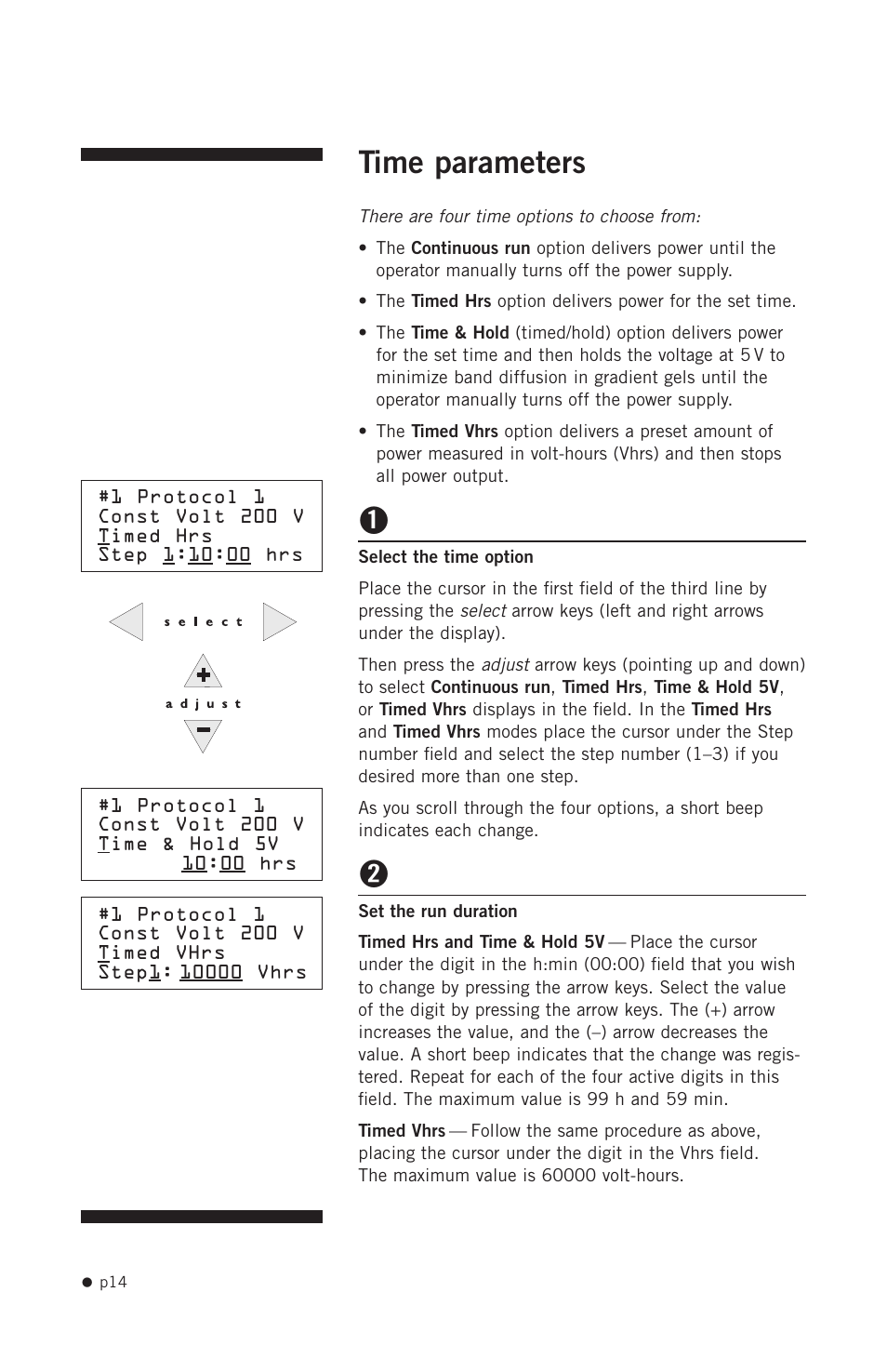 Time parameters | Hoefer PS2A200 User Manual | Page 23 / 28