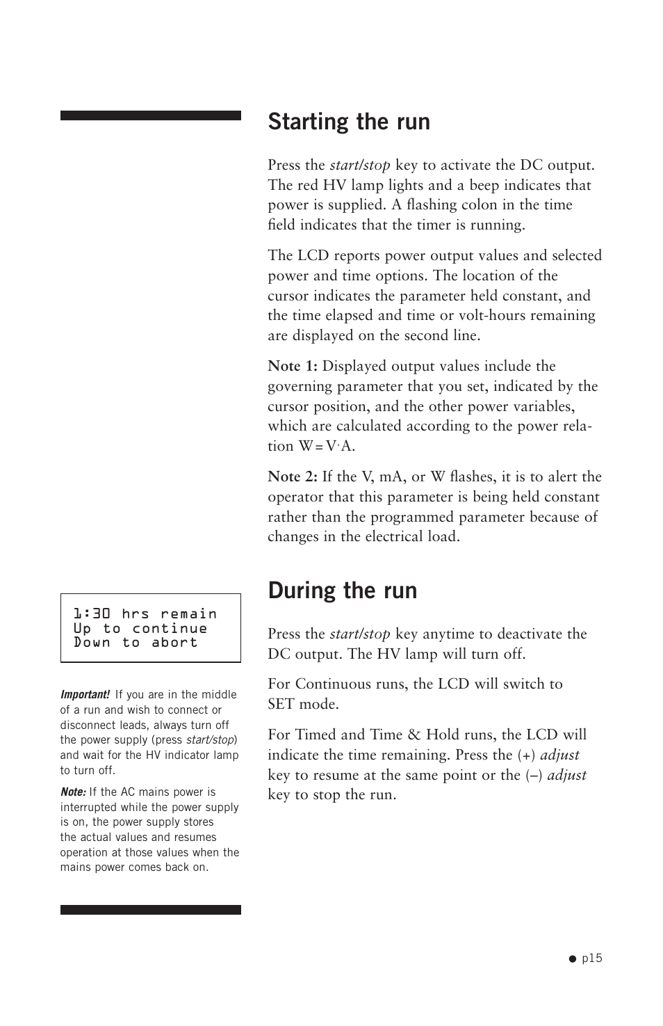 Starting the run, During the run | Hoefer PS2A200 User Manual | Page 24 / 28