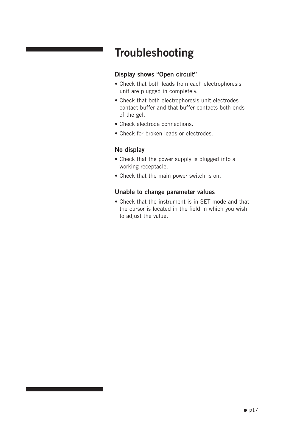 Troubleshooting | Hoefer PS2A200 User Manual | Page 26 / 28