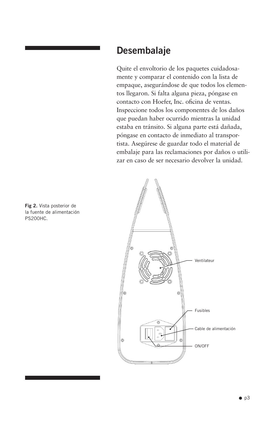 Desembalaje | Hoefer PS200HC User Manual | Page 13 / 26