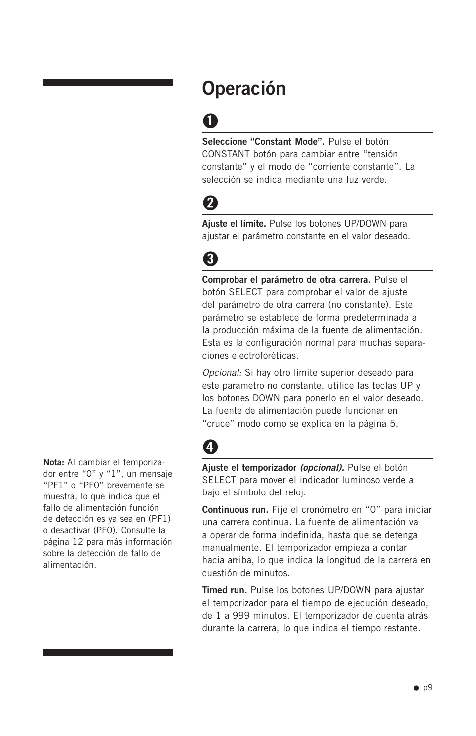 Operación | Hoefer PS200HC User Manual | Page 19 / 26