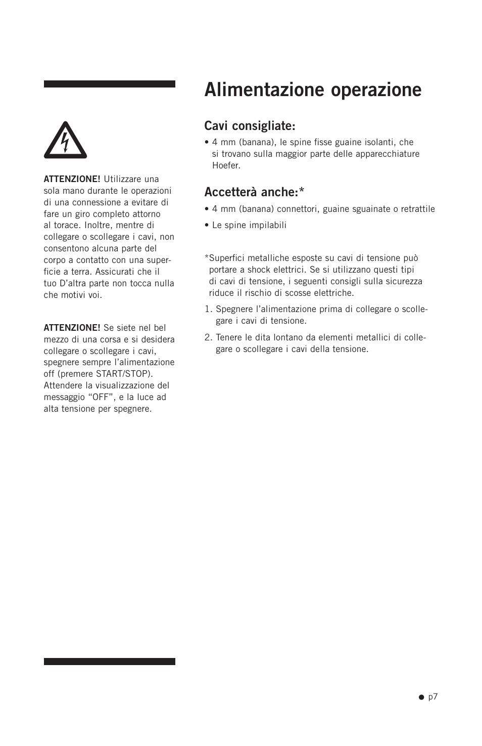 Alimentazione operazione, Cavi consigliate, Accetterà anche | Hoefer PS200HC User Manual | Page 17 / 26