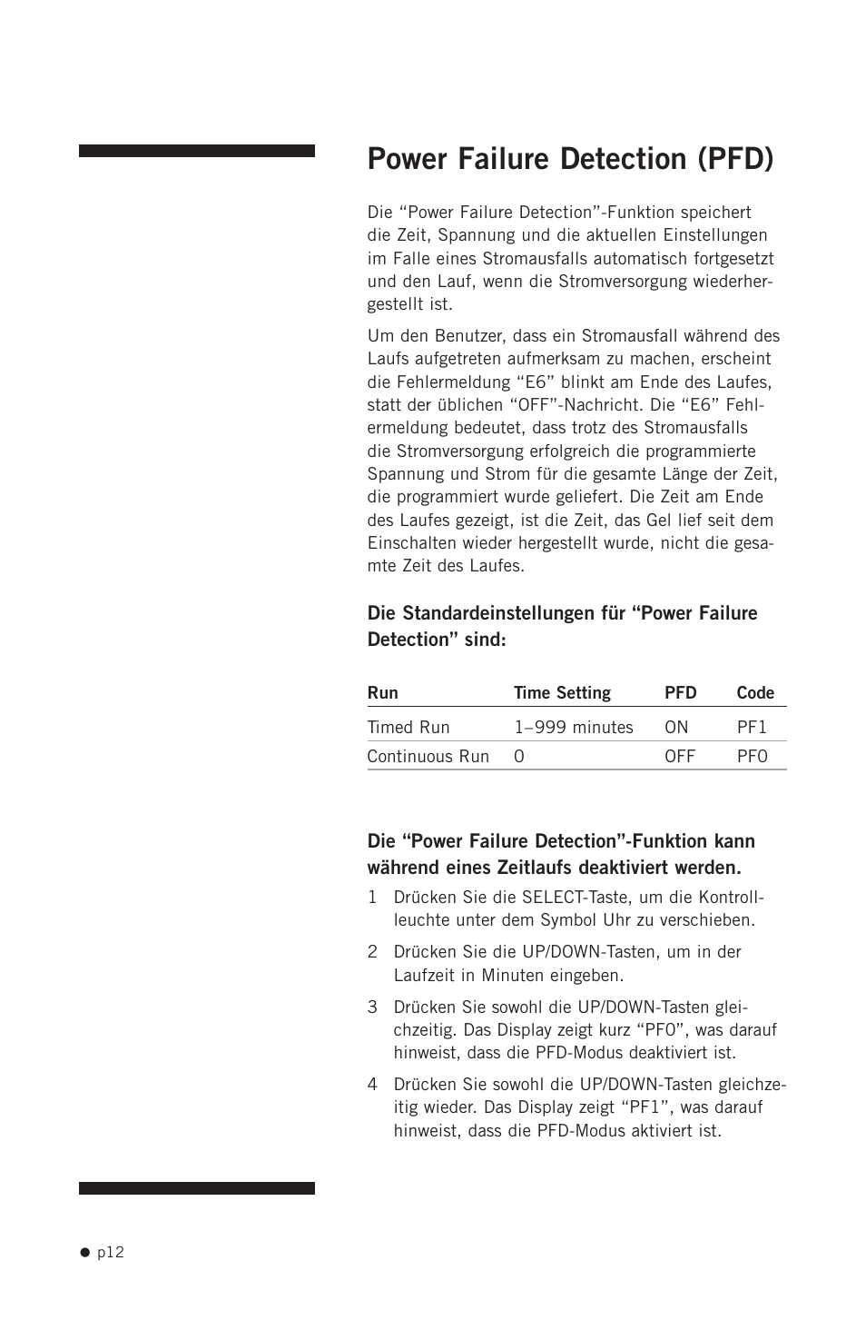 Power failure detection (pfd) | Hoefer PS200HC User Manual | Page 22 / 26