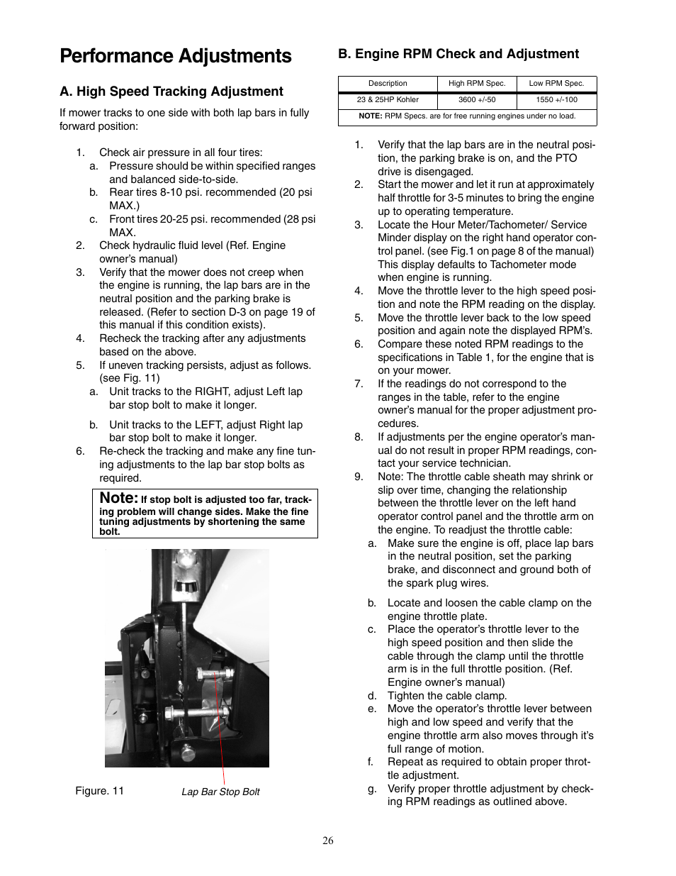 Performance adjustments | Cub Cadet 53AH8ST5050 User Manual | Page 26 / 32