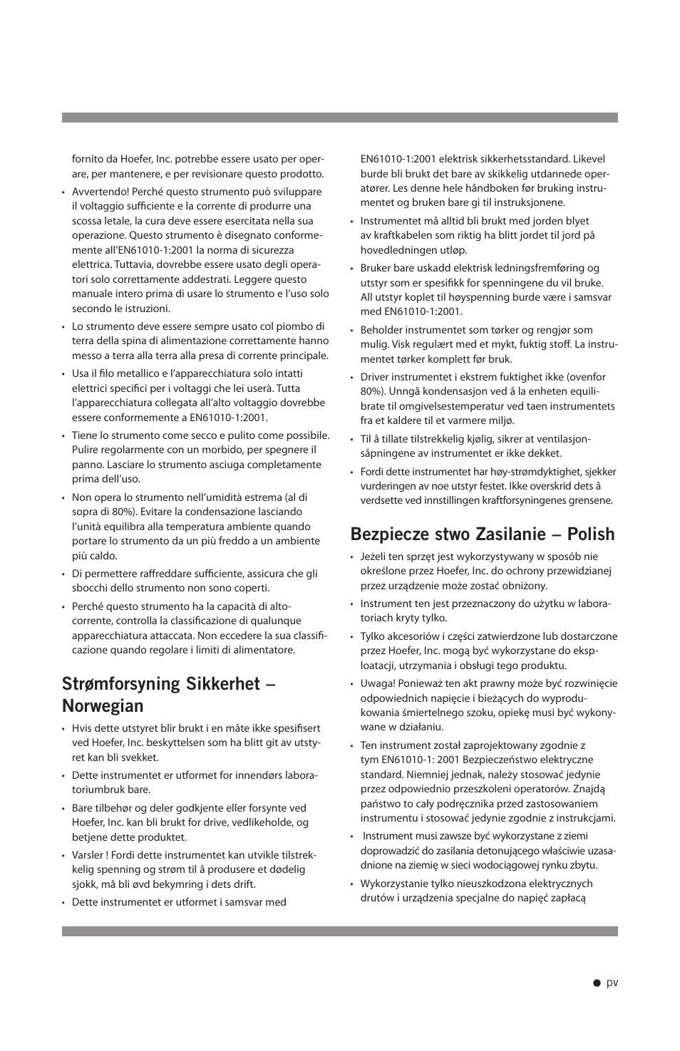 Strømforsyning sikkerhet – norwegian, Bezpieczeństwo zasilanie – polish | Hoefer PS200HC User Manual | Page 6 / 26