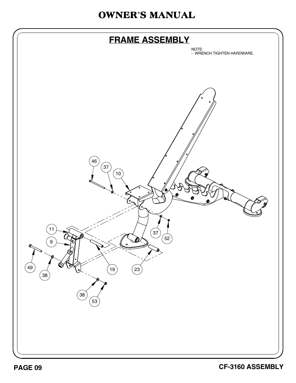 Cf-3160 pg. 09-10, Owner's manual, Frame assembly | Hoist Fitness CF-3160 User Manual | Page 10 / 33