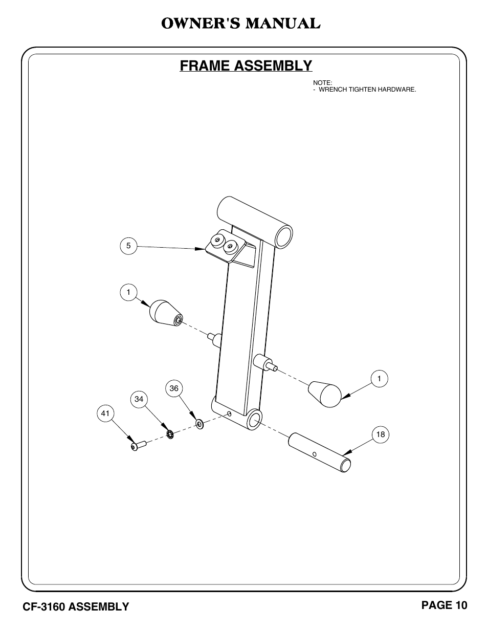 Owner's manual, Frame assembly | Hoist Fitness CF-3160 User Manual | Page 11 / 33