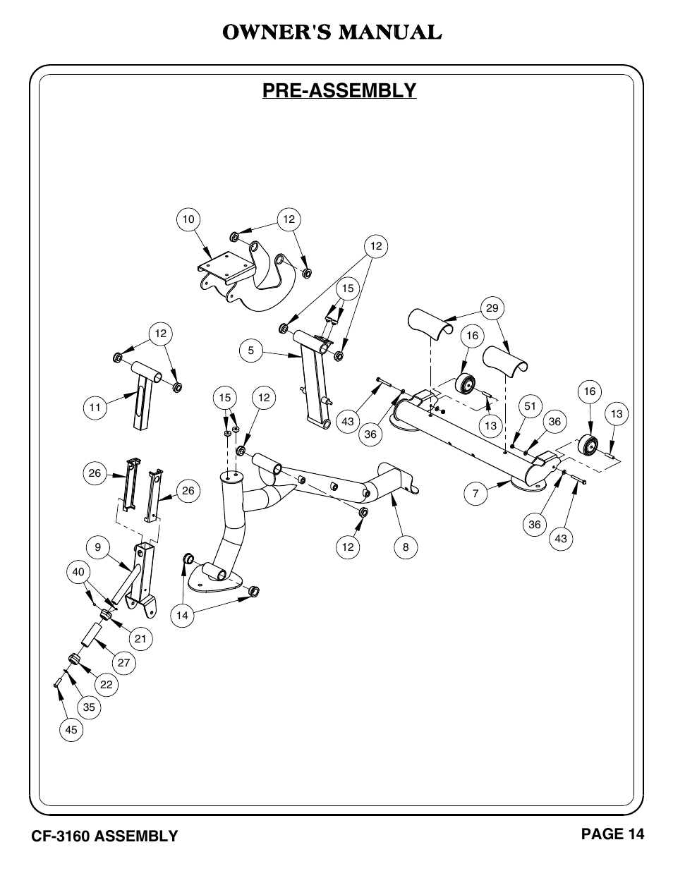 Pre-assembly owner's manual | Hoist Fitness CF-3160 User Manual | Page 15 / 33