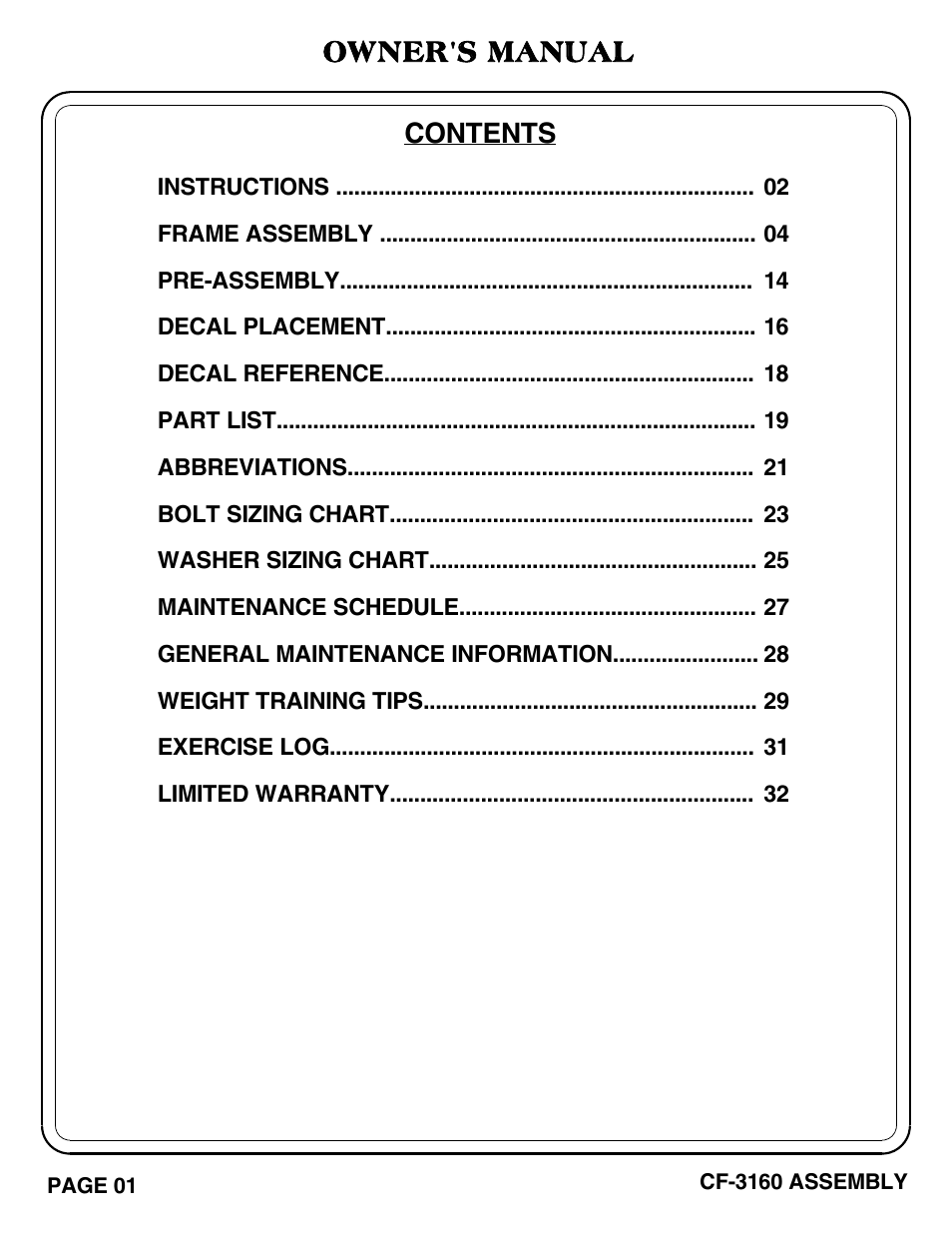 Hoist Fitness CF-3160 User Manual | Page 2 / 33