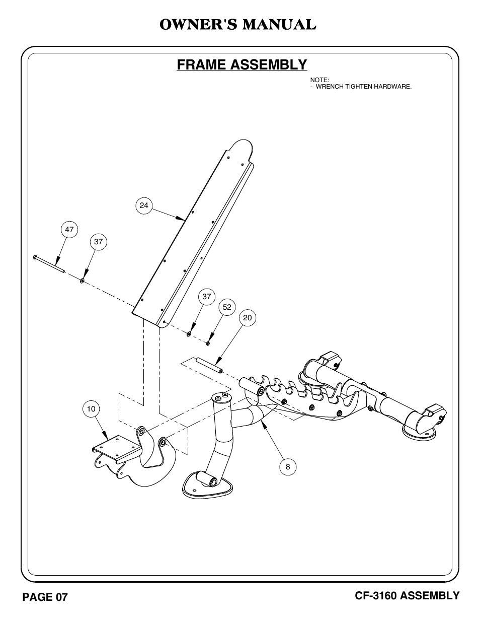 Cf-3160 pg. 07-08, Frame assembly owner's manual | Hoist Fitness CF-3160 User Manual | Page 8 / 33