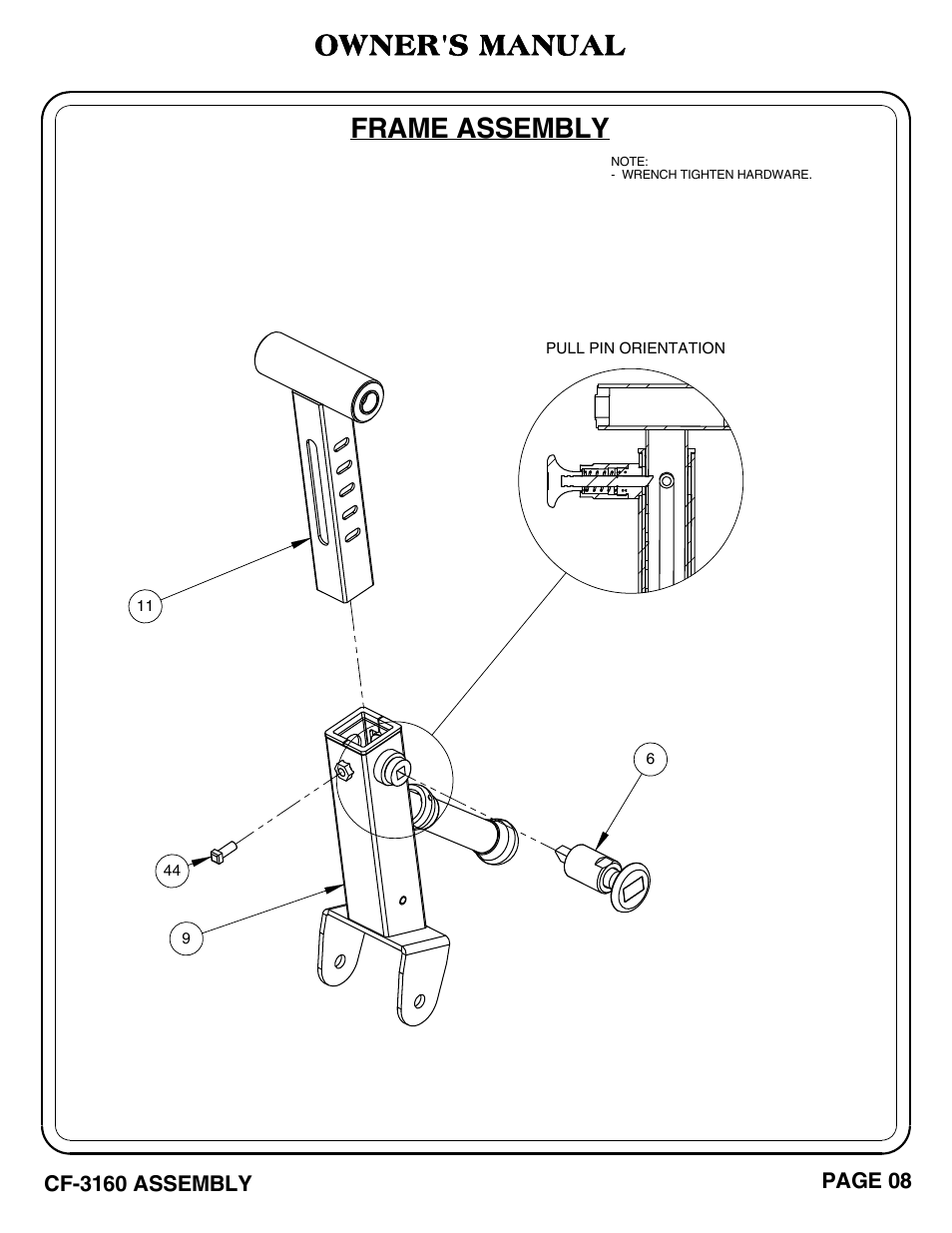 Frame assembly, Owner's manual | Hoist Fitness CF-3160 User Manual | Page 9 / 33