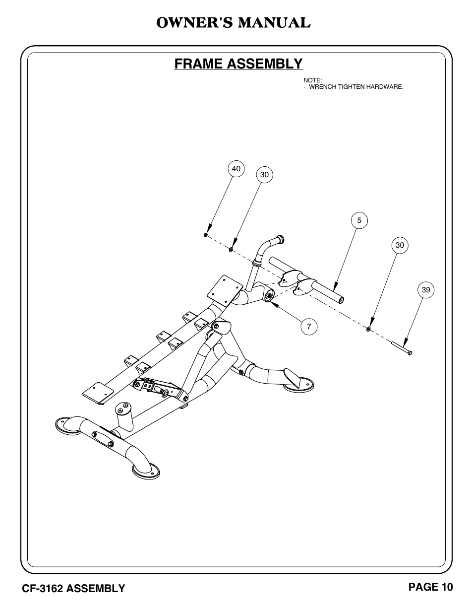 Frame assembly, Owner's manual | Hoist Fitness CF-3162 User Manual | Page 11 / 30