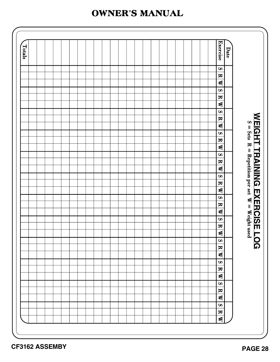 Owner's manual | Hoist Fitness CF-3162 User Manual | Page 29 / 30