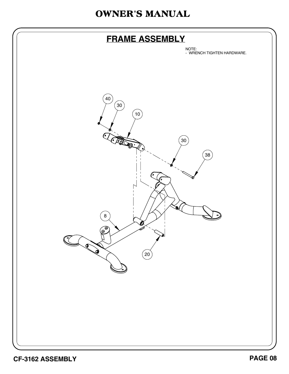 Frame assembly, Owner's manual | Hoist Fitness CF-3162 User Manual | Page 9 / 30