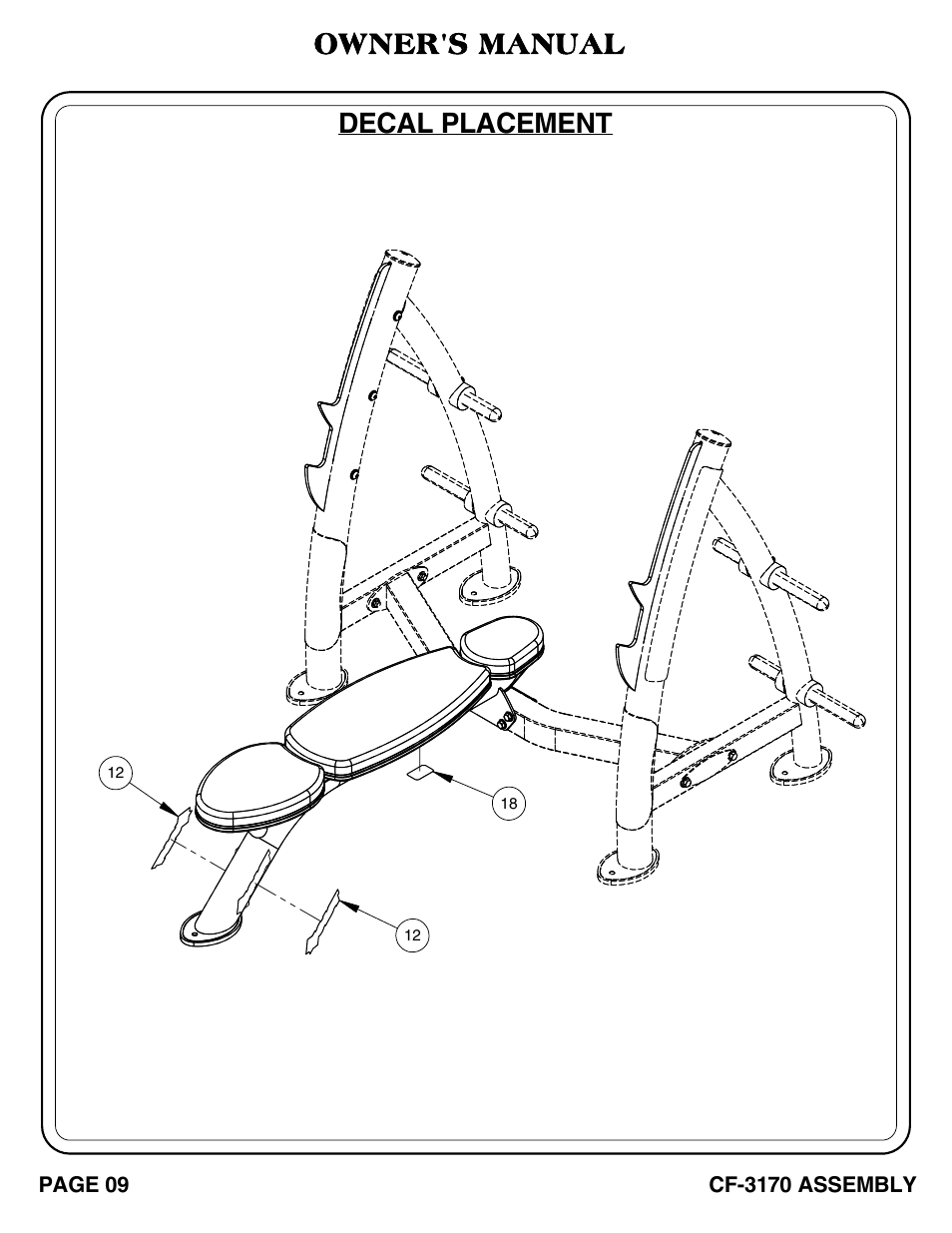 Cf-3170 pg. 09-12.pdf, Decal placement owner's manual | Hoist Fitness CF-3170 User Manual | Page 10 / 22