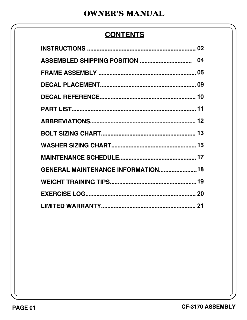Hoist Fitness CF-3170 User Manual | Page 2 / 22