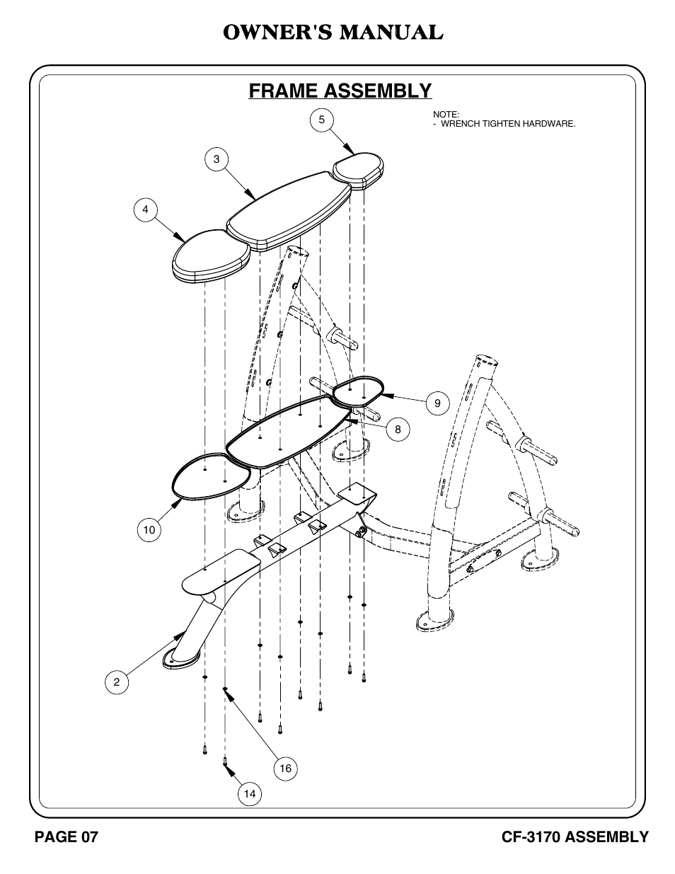 Owner's manual, Frame assembly | Hoist Fitness CF-3170 User Manual | Page 8 / 22