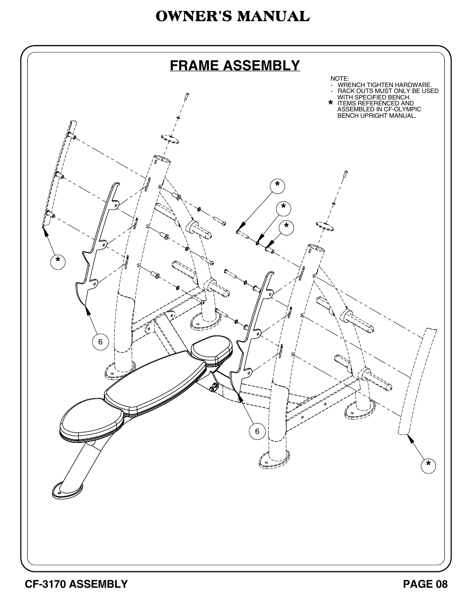 Owner's manual, Frame assembly | Hoist Fitness CF-3170 User Manual | Page 9 / 22