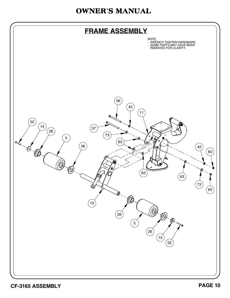 Frame assembly, Owner's manual, Cf-3165 assembly | Page 10 | Hoist Fitness CF-3165 User Manual | Page 11 / 35