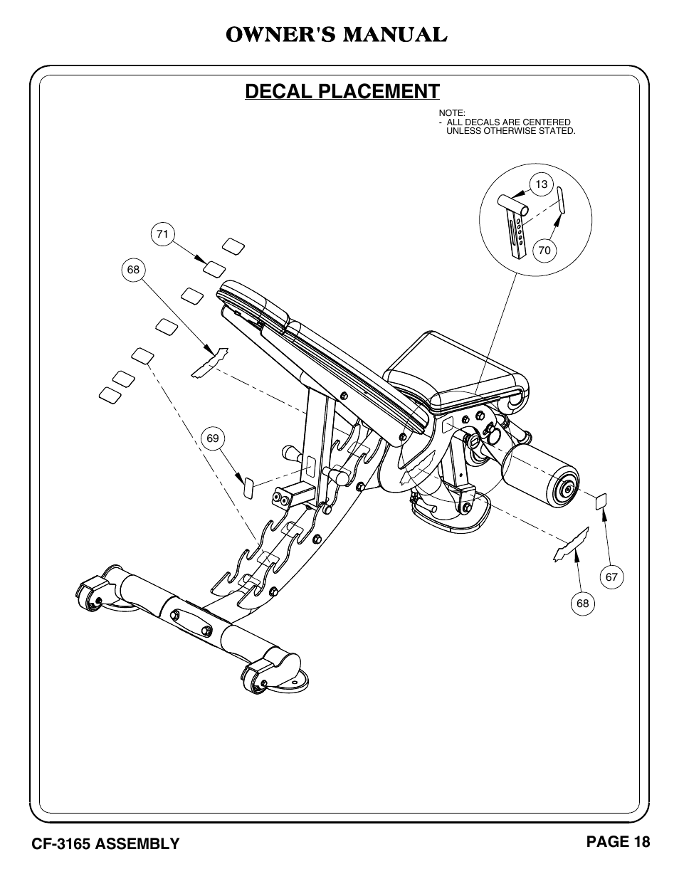 Decal placement owner's manual | Hoist Fitness CF-3165 User Manual | Page 19 / 35