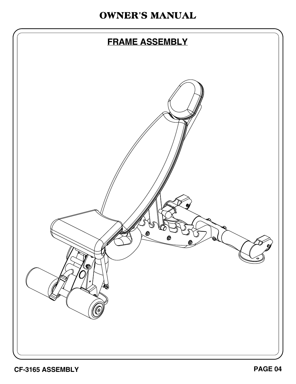 Owner's manual, Frame assembly | Hoist Fitness CF-3165 User Manual | Page 5 / 35