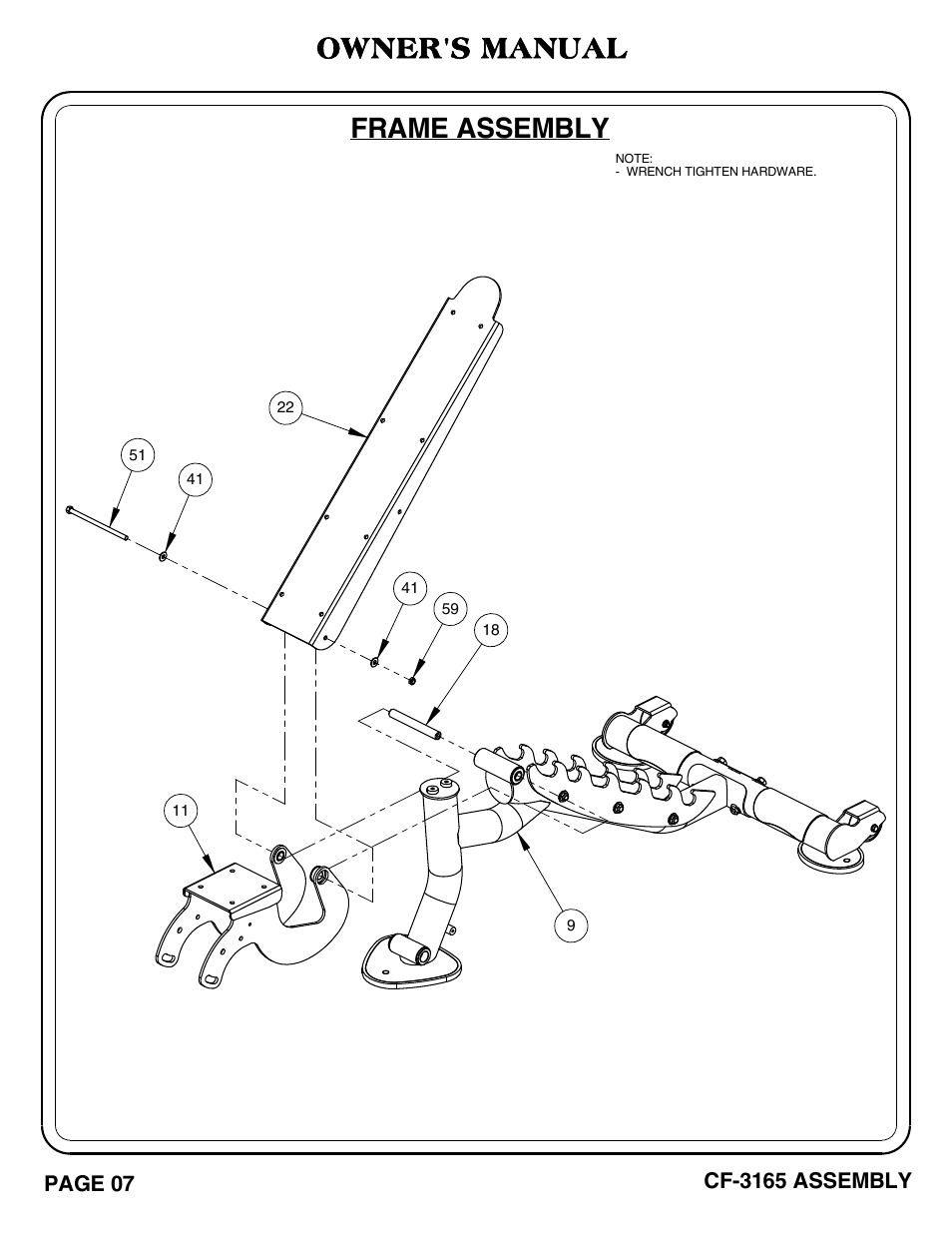 Cf-3165 pg. 07-08, Frame assembly owner's manual | Hoist Fitness CF-3165 User Manual | Page 8 / 35