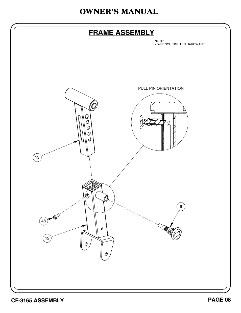 Frame assembly, Owner's manual | Hoist Fitness CF-3165 User Manual | Page 9 / 35