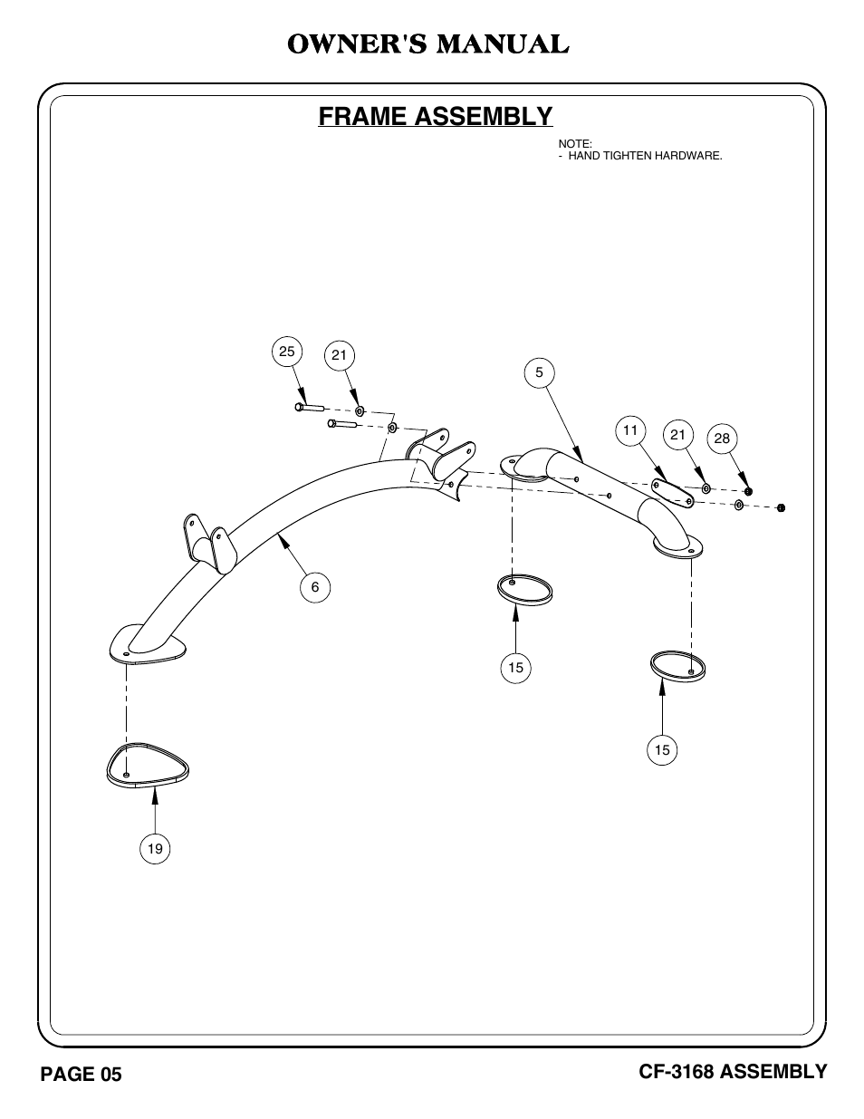 Cf-3168 pg 05-06, Frame assembly owner's manual | Hoist Fitness CF-3168 User Manual | Page 6 / 27