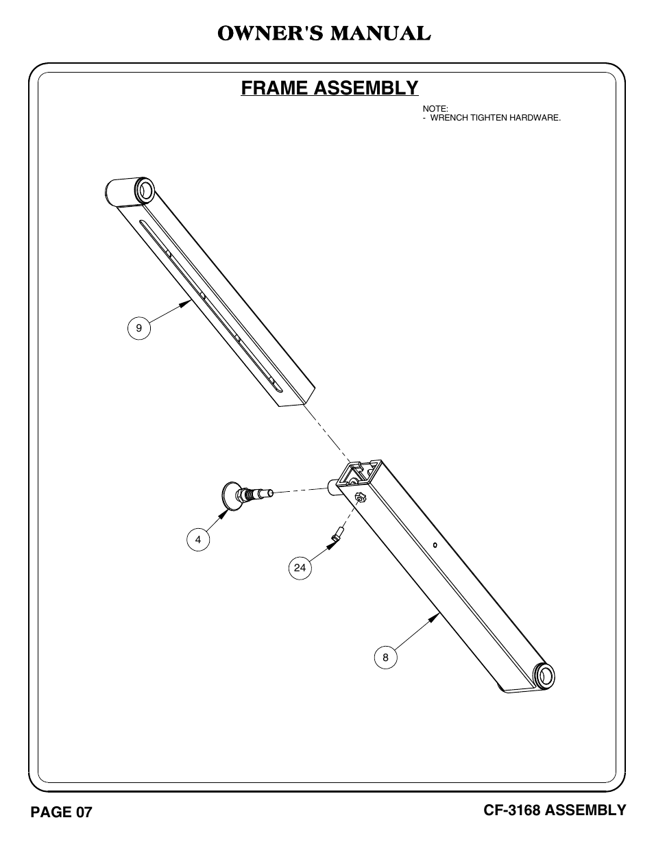 Cf-3168 pg 07-08, Frame assembly owner's manual | Hoist Fitness CF-3168 User Manual | Page 8 / 27