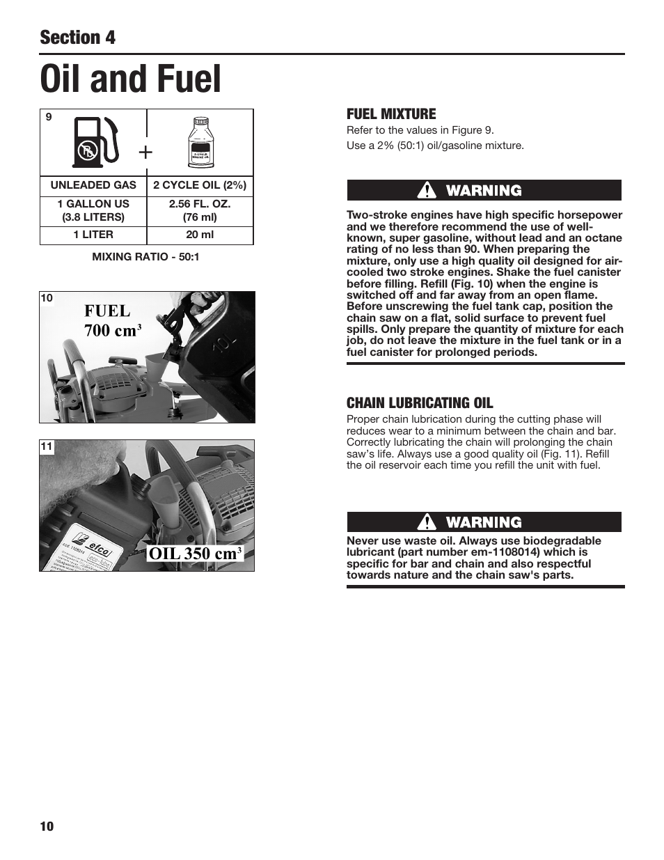 Oil and fuel | Cub Cadet COMMERCIAL CS5720 User Manual | Page 10 / 24