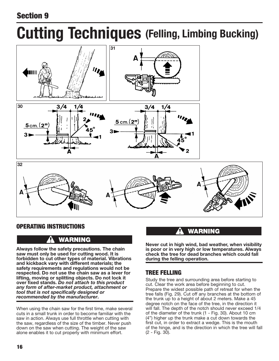 Cutting techniques, Felling, limbing bucking) | Cub Cadet COMMERCIAL CS5720 User Manual | Page 16 / 24