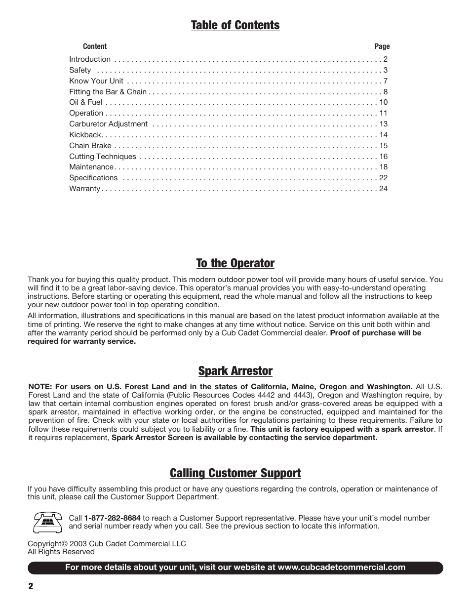 Cub Cadet COMMERCIAL CS5720 User Manual | Page 2 / 24