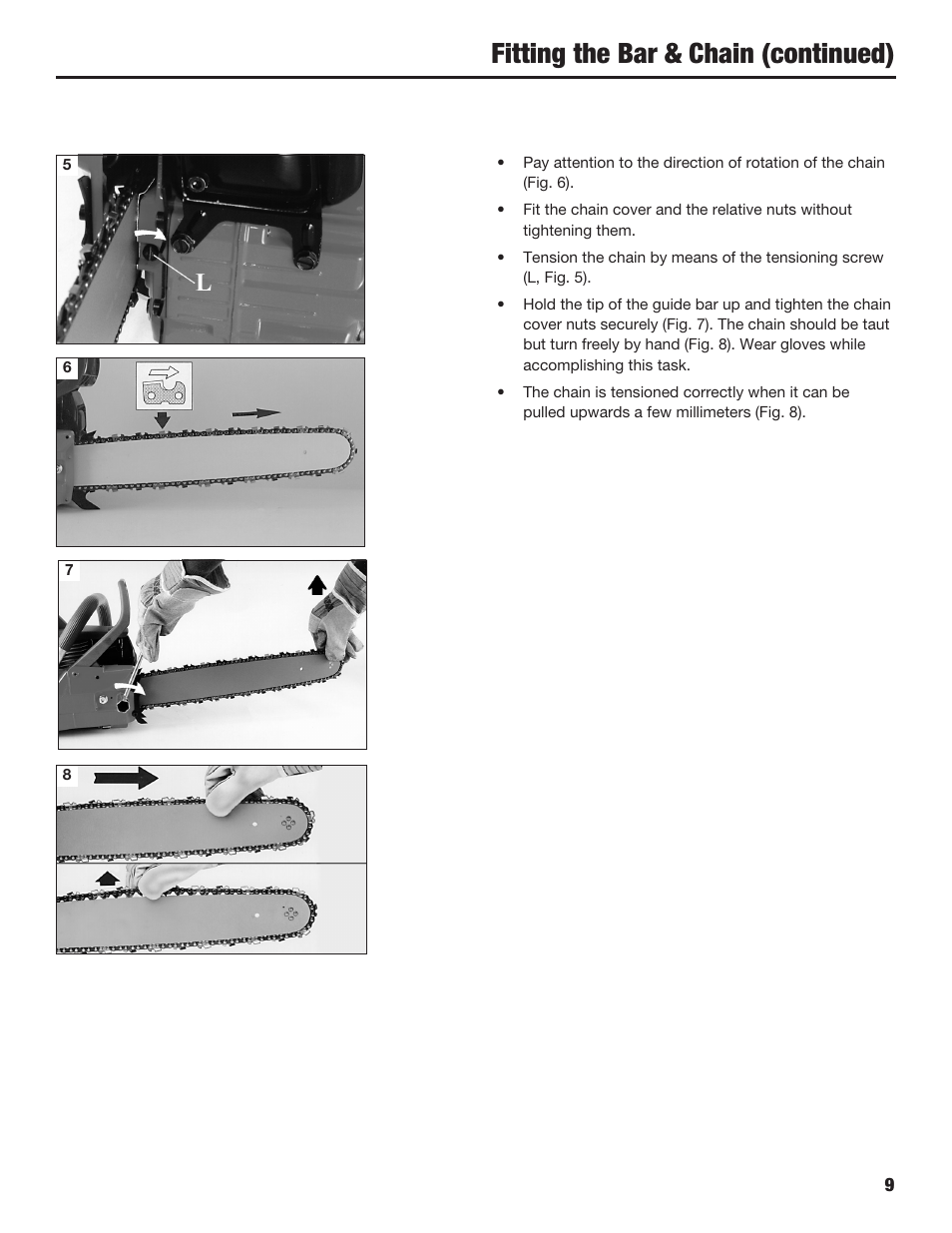 Fitting the bar & chain (continued) | Cub Cadet COMMERCIAL CS5720 User Manual | Page 9 / 24