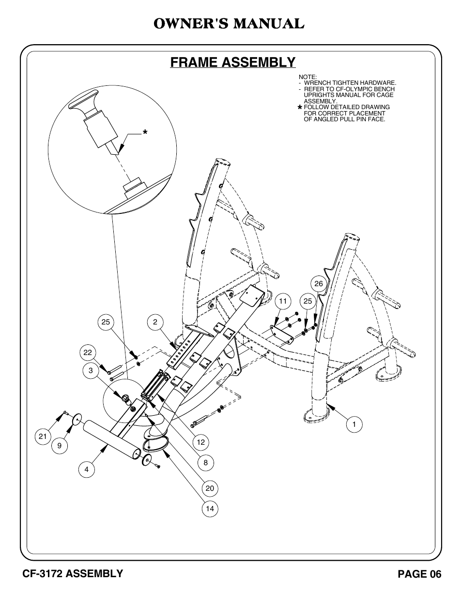 Owner's manual, Frame assembly | Hoist Fitness CF-3172 User Manual | Page 7 / 23