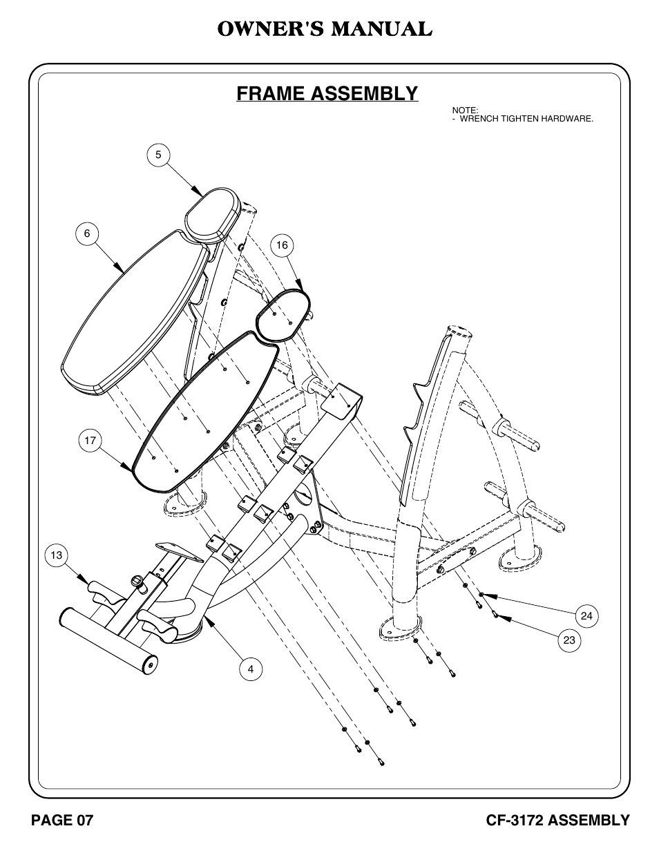Owner's manual, Frame assembly | Hoist Fitness CF-3172 User Manual | Page 8 / 23