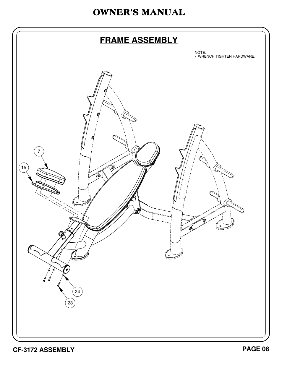 Owner's manual, Frame assembly | Hoist Fitness CF-3172 User Manual | Page 9 / 23