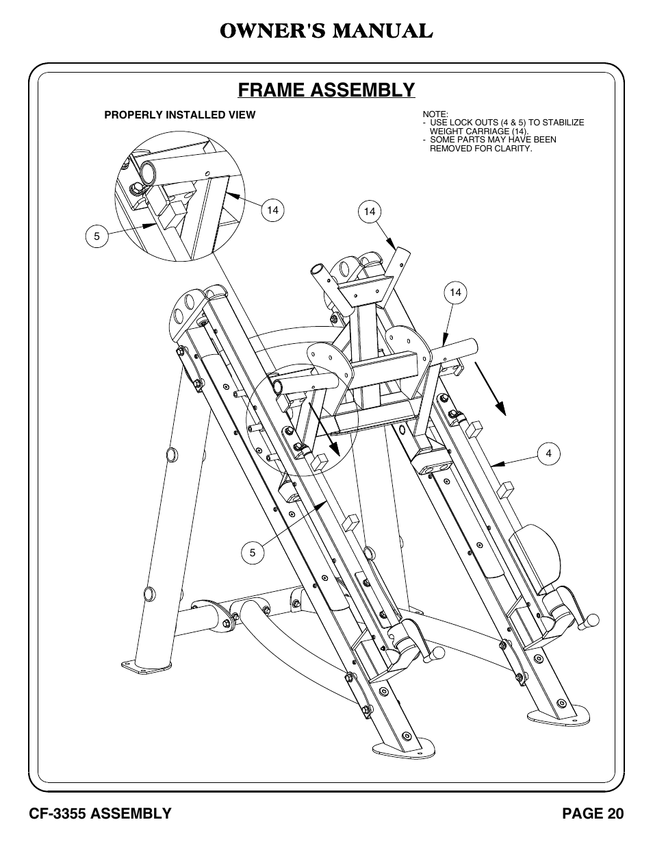 Frame assembly, Owner's manual | Hoist Fitness CF-3355 User Manual | Page 21 / 55