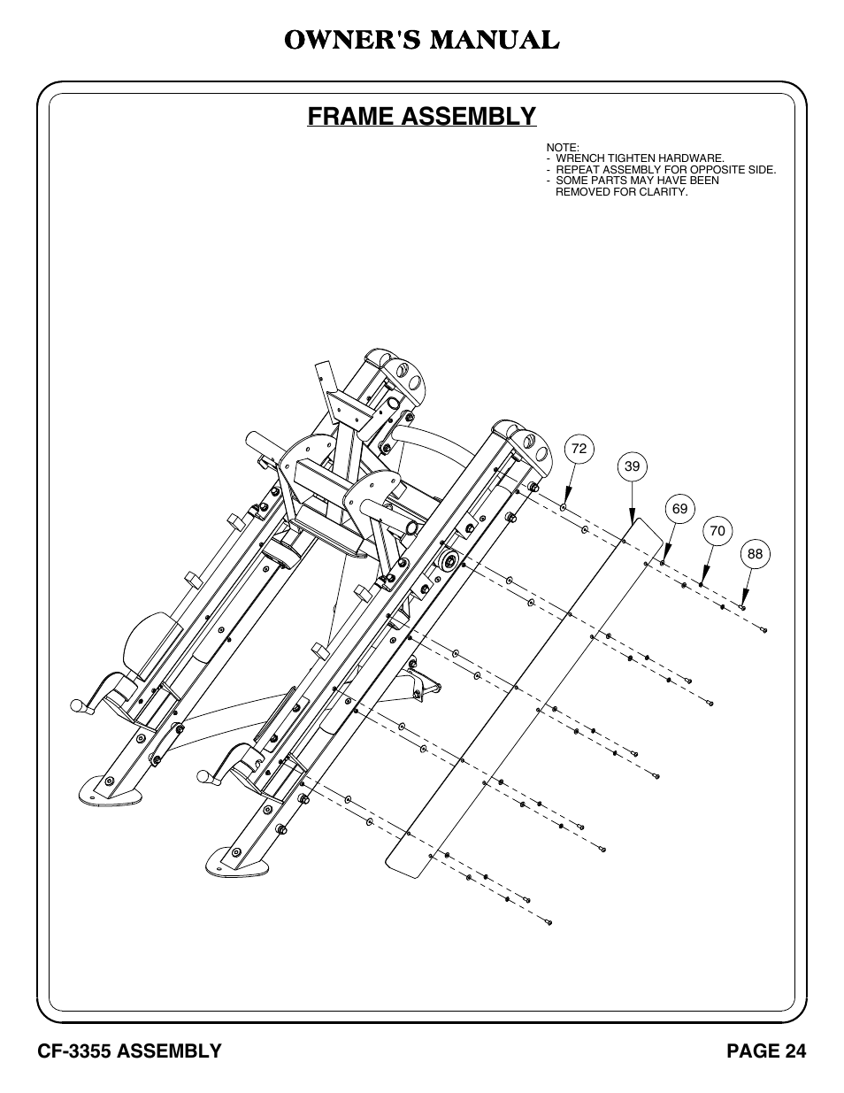 Frame assembly, Owner's manual | Hoist Fitness CF-3355 User Manual | Page 25 / 55