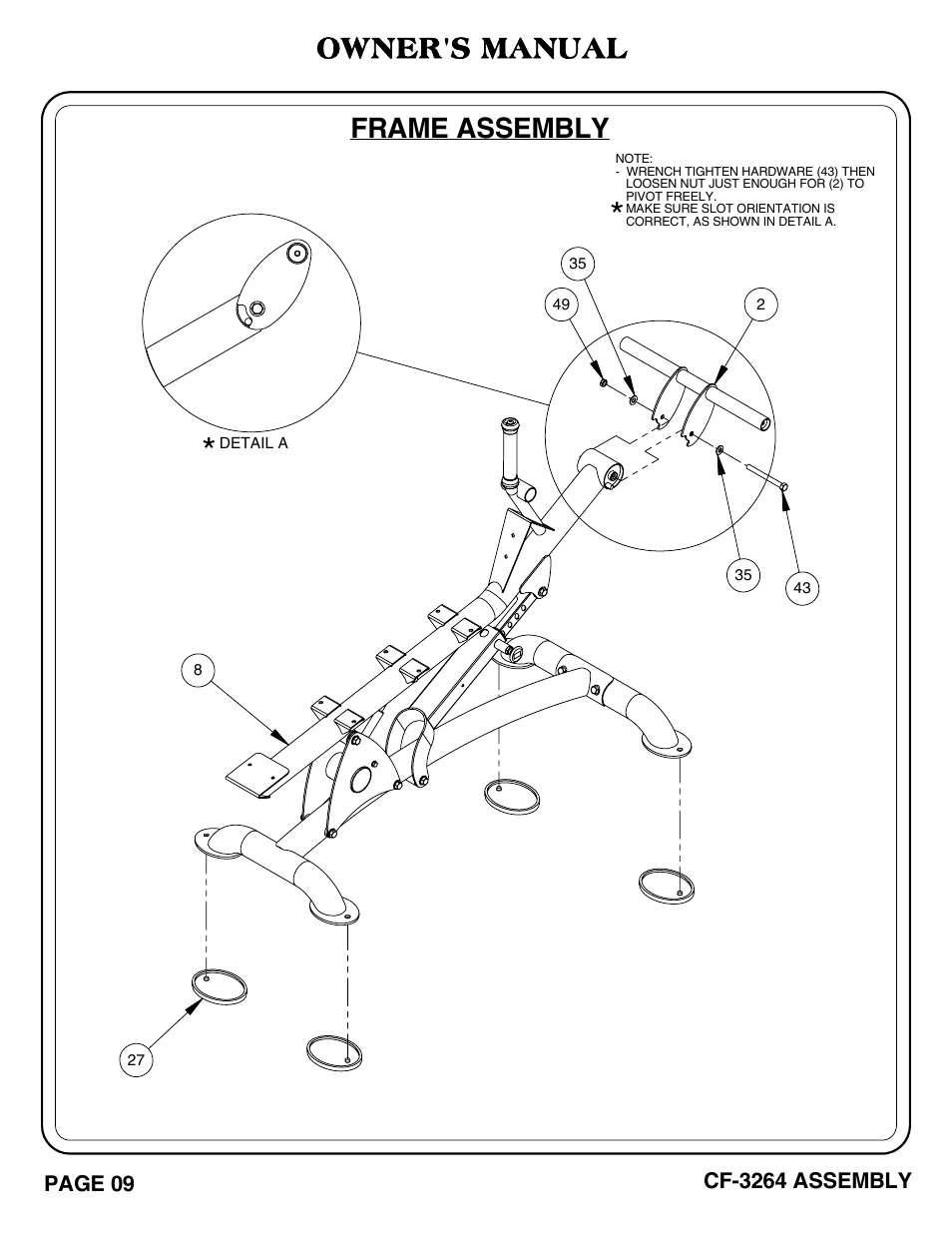 Owner's manual, Frame assembly | Hoist Fitness CF-3264 User Manual | Page 10 / 30