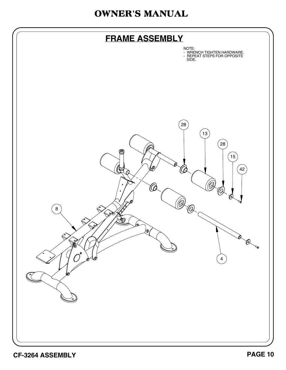 Owner's manual, Frame assembly | Hoist Fitness CF-3264 User Manual | Page 11 / 30